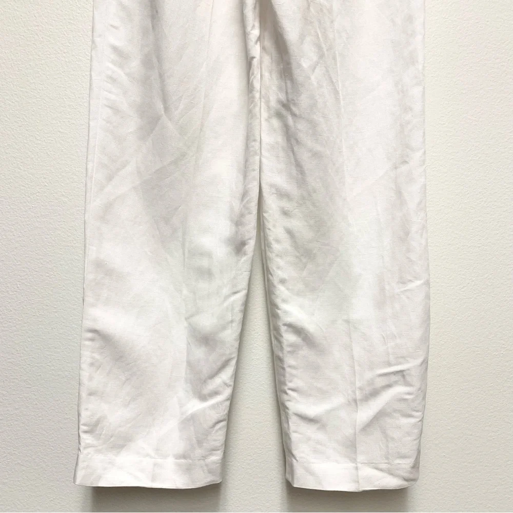 H&M Linen Blend Pleated‎ Tapered Trouser Pants Size 0 White Ankle Length NWT